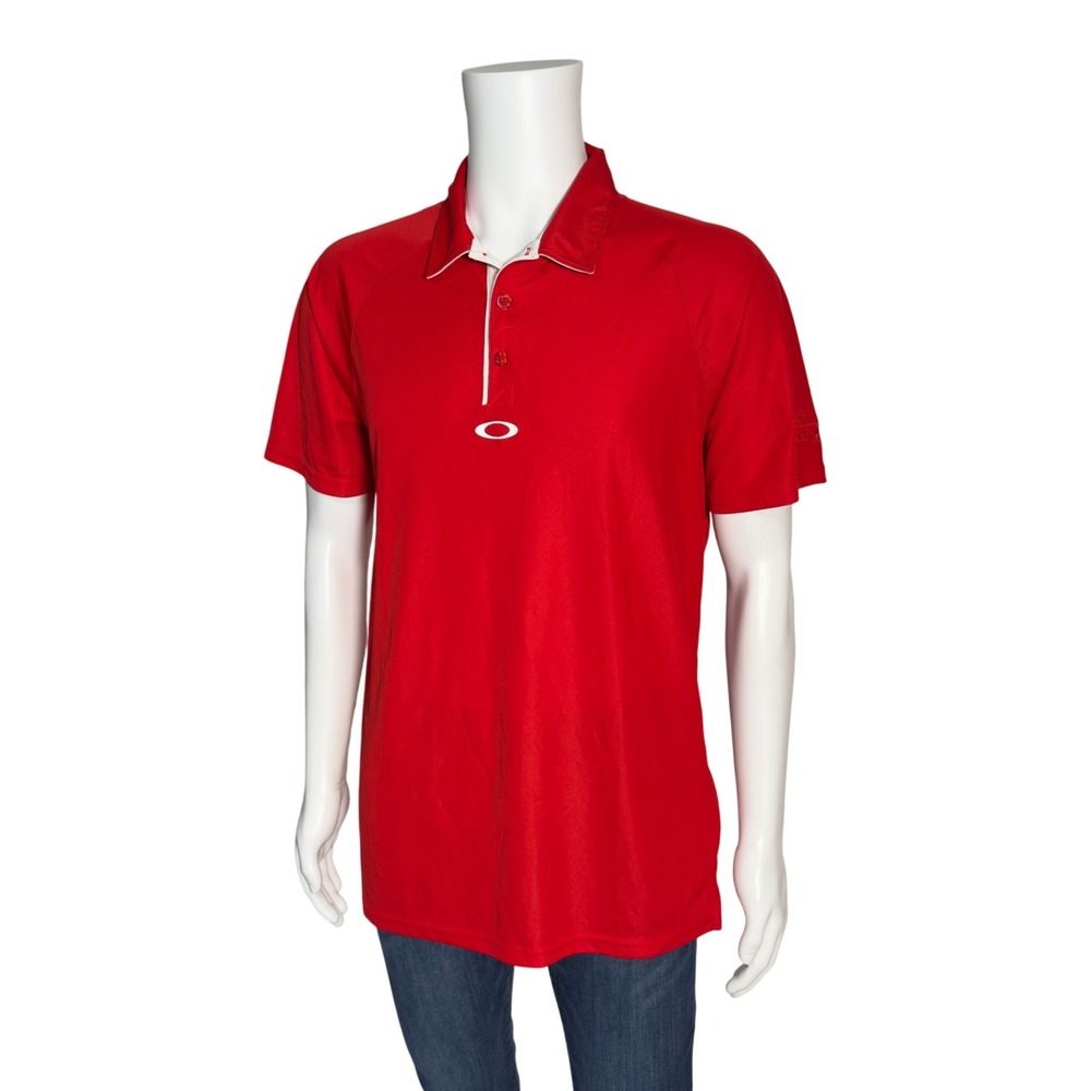 Oakley Polo Shirt Mens Medium Red Excellent O Hydrolix Golf Regular Fit